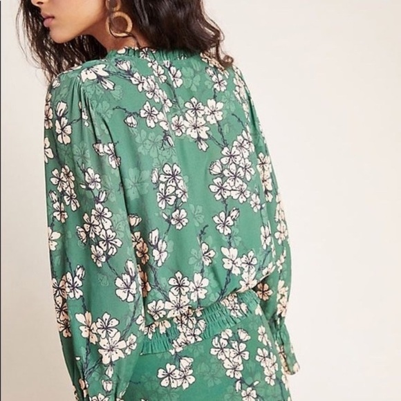 Anthropologie x Kachel Tristan Floral Smocked Blouse (Green) - Picture 2 of 6